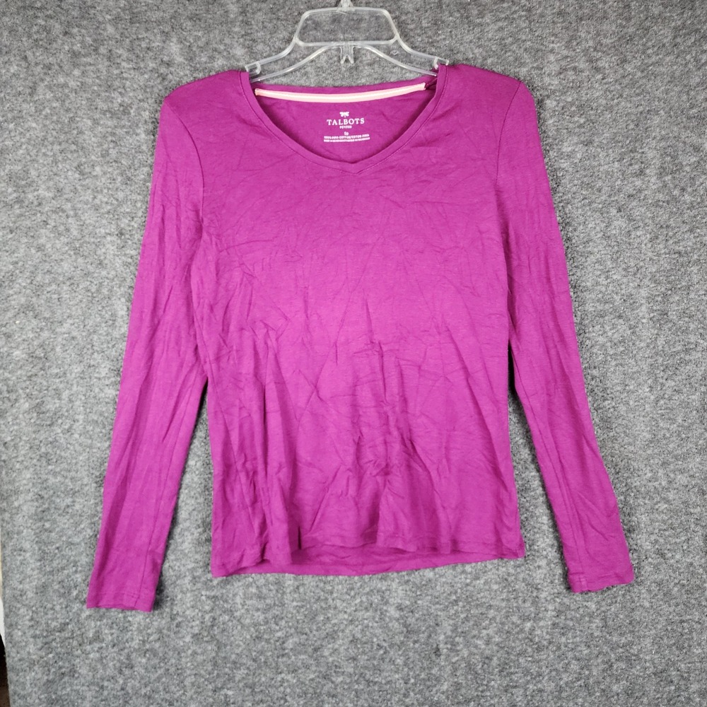 Talbots Long Sleeve Top Womens SP Magenta 100% Pima Cotton V-Neck Tee